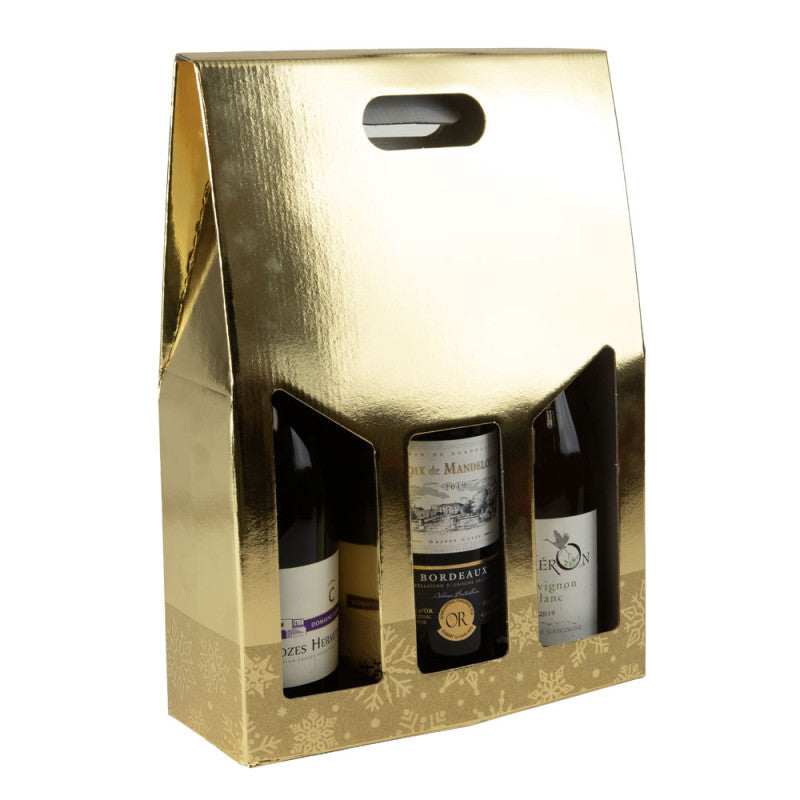 Flessenetui goud 27 x 9 x 38 cm- 3 Fles