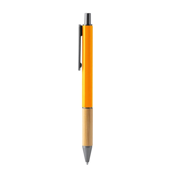 Metalen pen - Oranje / Bamboe