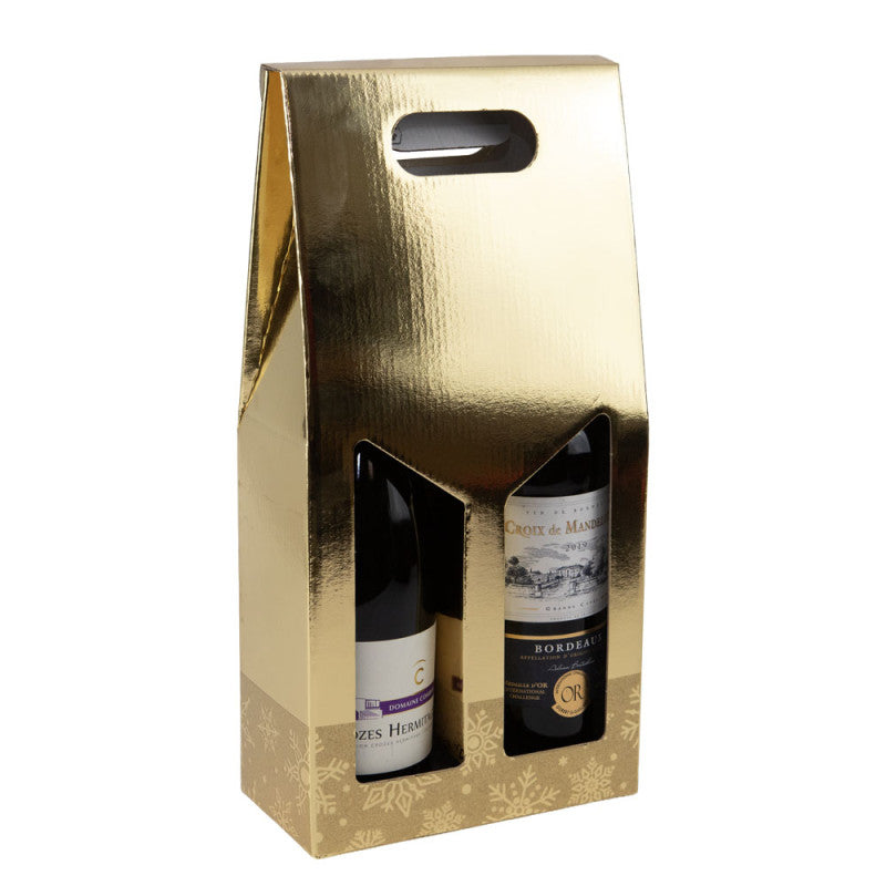 Flessenetui goud 18 x 9 x 38 cm - 2 Fles