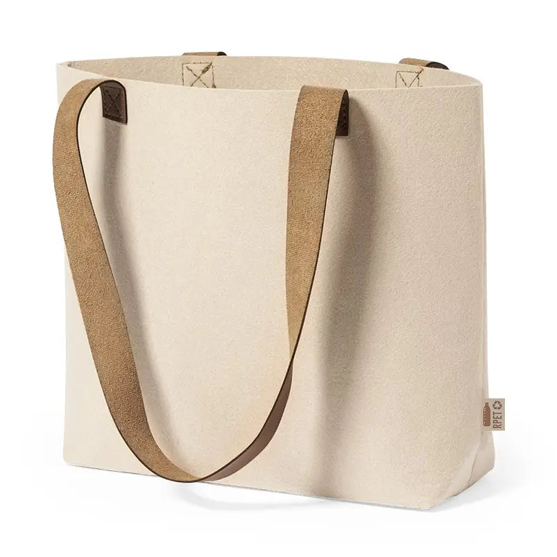 Handtas vilt met bruin kunstleren hengsels - Beige