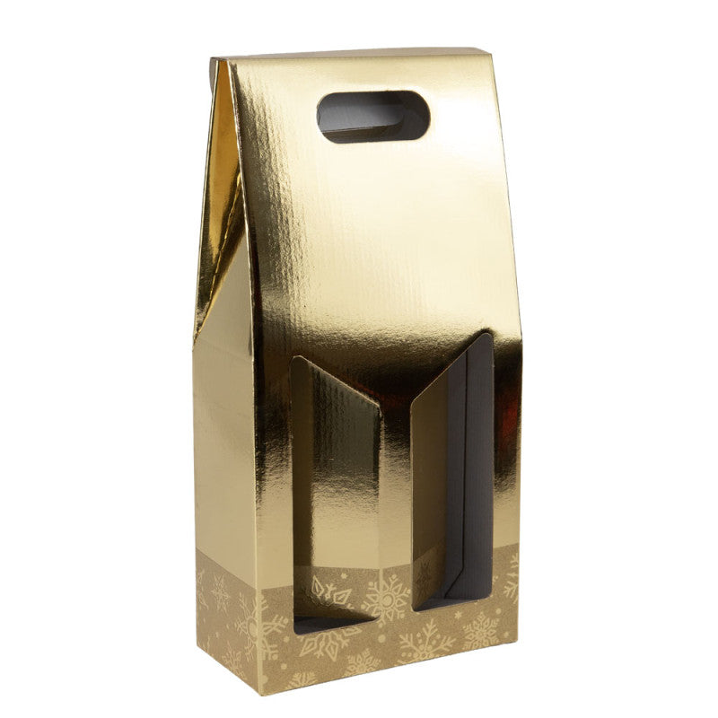 Flessenetui goud 18 x 9 x 38 cm - 2 Fles