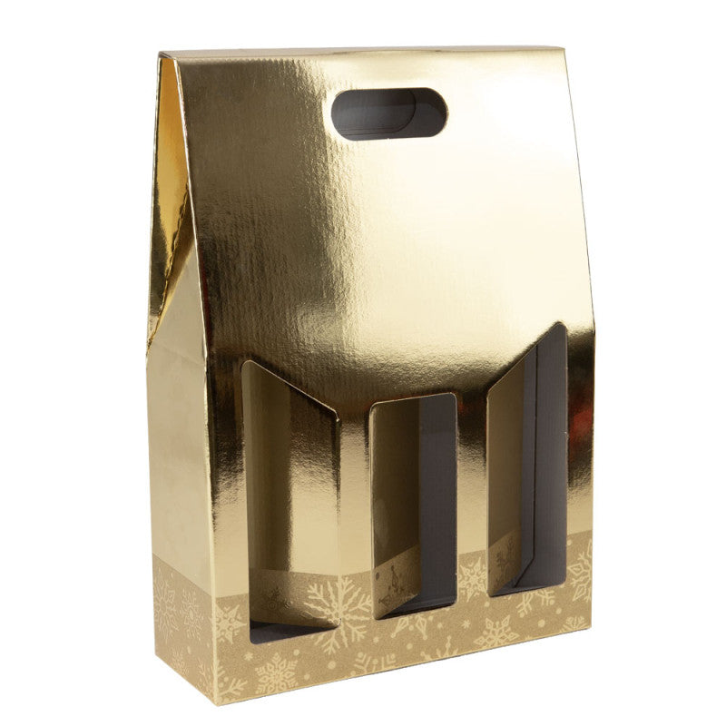 Flessenetui goud 27 x 9 x 38 cm- 3 Fles