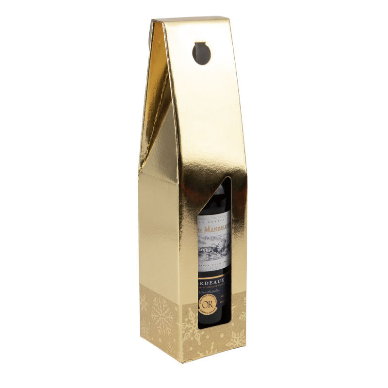 Flessenetui goud 9 x 9 x 38 cm - 1 Fles